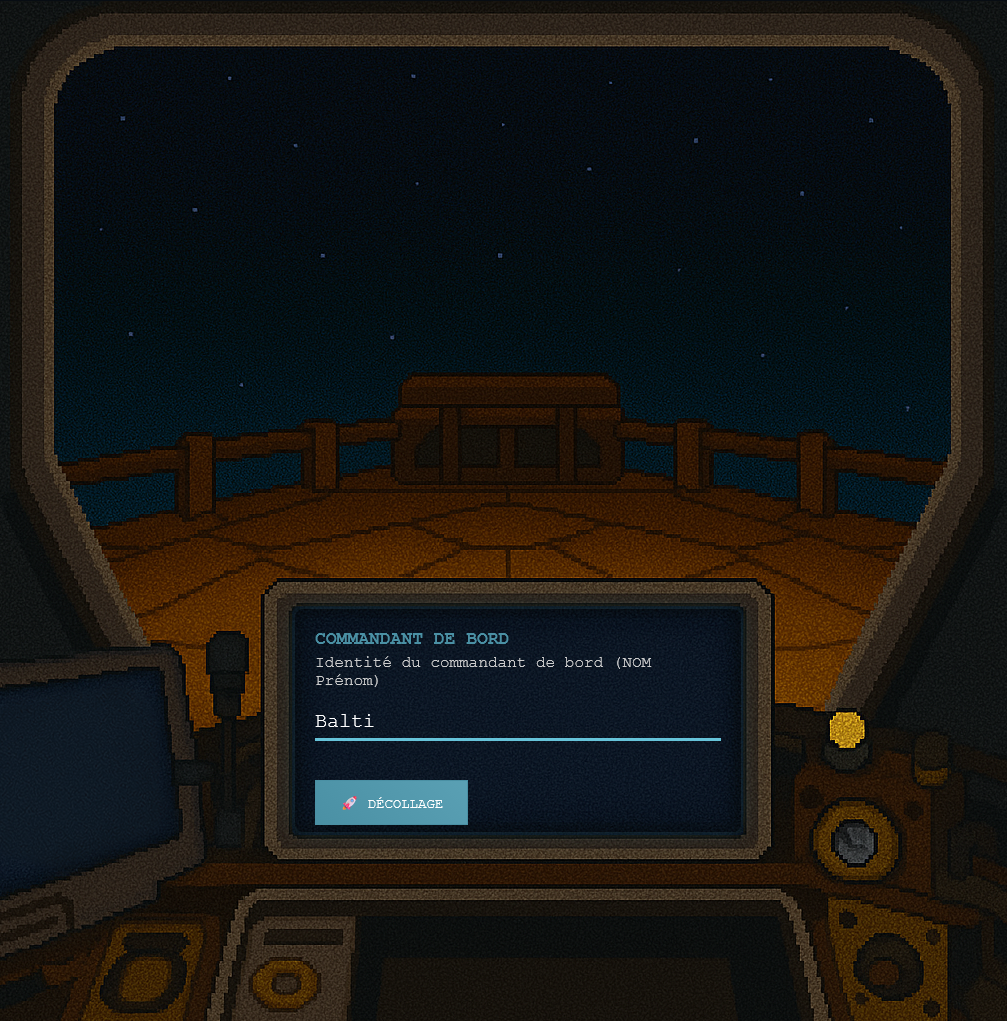 Formulaire d’identification intégré au cockpit du vaisseau dans Stellar Wedding.